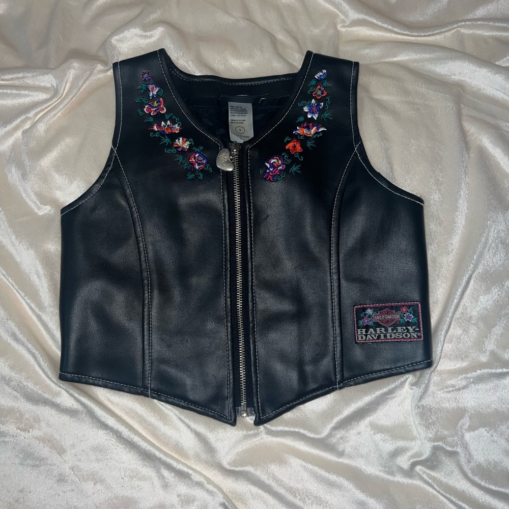 Harley-Davidson Black Vest with Pink & Green embroidery